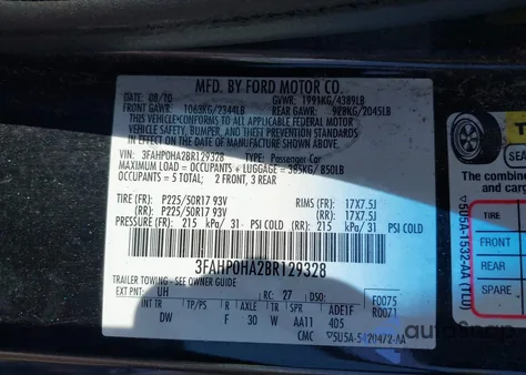 2011 Ford Fusion Se from USA, damaged, VIN 3FAHP0HA2BR129328